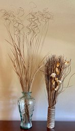 Large Glass Vase And Woven Wicker Vase With Faux Grass