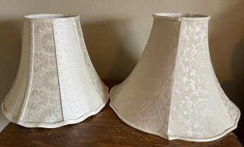 (2) Ivory Patterned Material Round Lamp Shades