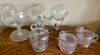 Antique Glass Lot - Absinthe Warmer, Cambridge Cream And Sugar, Cruet, And More