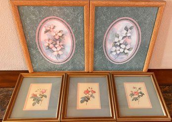 (5) Botanical Floral Framed Prints - (2) Are N. Millard Limited Edition 76 And 381 / 550