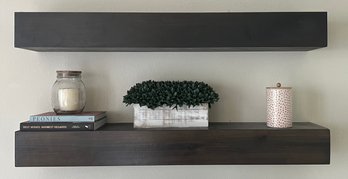 Pair Of 48' Floating Shelves With Decor - Faux Plants, Candles, And Books
