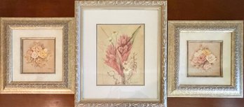 (3) Floral Prints - Ginger And 2 Albinas In Decorative Silver Tone Frames