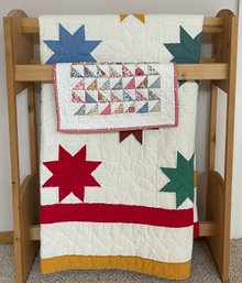 2 Quilts - 1 Antique Hand Stitched Star Pattern & 1 Small 2017 Hand Stitched