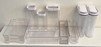 Assorted Clear Plastic Handled Organizers And Cannisters