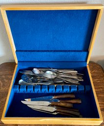 Set Of Simon L And George H Rogers Silver Plate Silverware, Sheffield England Parker And Son Knives With Box