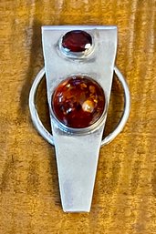 Sterling Silver & Baltic Amber Pendant - Total Weight 8.4 Grams