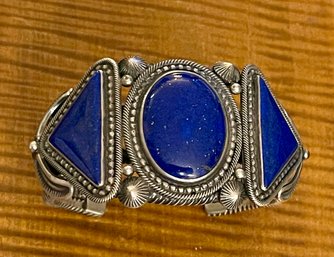 Stunning Lapis Lazuli Signed Navajo Begay Cuff Bracelet - Total Weight 112.4 Grams