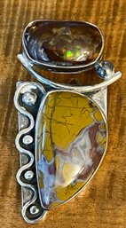 Sterling Silver - Fire Agate & Jasper Pendant - Total Weight 25.1 Grams
