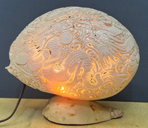Vintage Hand Carved Dragon Conch Shell Lamp