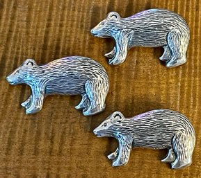 3 Sterling Silver Repousse Bear Pins - Total Weight - 23.3 Grams