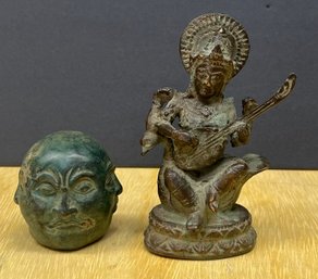 (2) Hand Made Bali Bronze Tone Brass Figurines