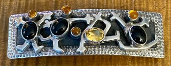 Sterling Silver - Citrine - Amber & Onyx Barrette - Total Weight 38.1 Grams