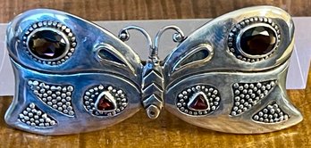 Sterling Silver - Garnet & Smoky Quartz Butterfly Barrette - Total Weight 19.4 Grams