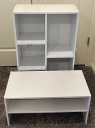 White Veneer Cubby Shelf With Matching Closet Shoe Stand