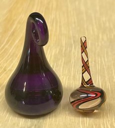 Miniature Swirl Art Glass Spinning Top And A 2002 Dickey Glass Art Glass Purple Kiss