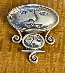 Sterling Silver Double Moon Face Pendant - Total Weight 11.5 Grams