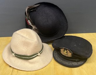 Vintage Hats (as Is) - Cappelleria BAMPA, Geiger Austria Wool, And Unmarked Felt With Feather