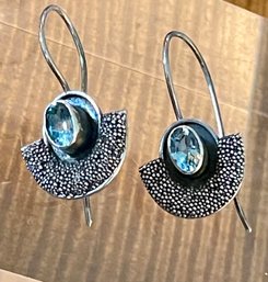 Sterling Silver & Blue Topaz Wire Earrings - Total Weight