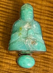 Amy Kahn Russell Hand Carved Jade & Sterling Silver Buddha - Total Weight 60.4 Grams