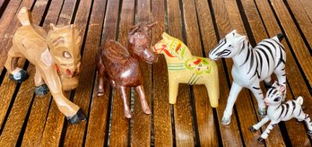 Vintage Carved Wood Donkeys - Japan Porcelain Zebras & Sweden Painted Horse