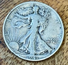 1941 D Silver Liberty Walking Half Dollar Coin - 90 Percent Silver