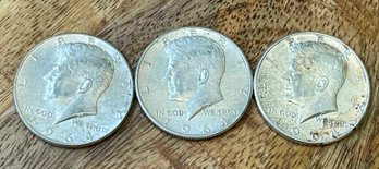 3 1964 Silver Kennedy Half Dollar Coins - 90 Percent Silver