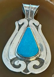 Sterling Silver Handmade Turquoise Pendant -  23 Grams