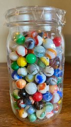 Jar Of Assorted Vintage Marbles - Agate, Akro Agate, Blood Agate, And More