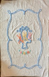 Vintage Chenille Baby Blanket With Bunnies In Basket