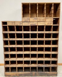Antique Mail Sorting Cabinet With Wood And Metal Drawers