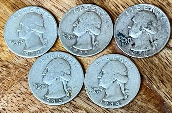 5 Silver D & S Quarter Coins - 90 Percent Silver - 1944 -45 -48 -56