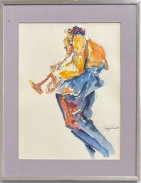 Vintage Original Signed Michael Smiroldo Jazz Watercolor In Frame