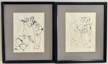 Pair Of L. Saulten Jazz Ink Sketches In Frames