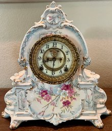 Antique Ansonia Royal Bonn Porcelain Transferware Mantel Clock Without Keys