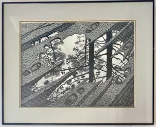 Vintage Escher M. C. Puddle Block Print In Frame