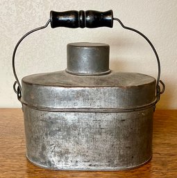 Antique Coal Miner 4 Piece Tin Metal Lunch Pail With Cup - Inserts - Wood Handle