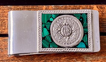 Galeria Mexicana Sterling Silver Money Clip With Malachite Inlay - Total Weight 24.3 Grams