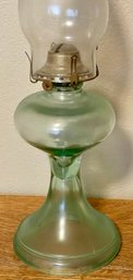 Antique Victorian Uranium Glass Queen Anne 2 Oil Lamp