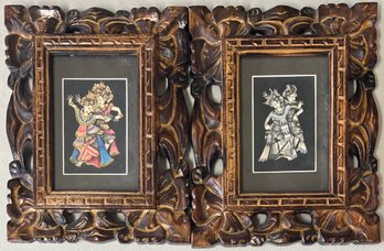 Pair Of Vintage Bali Small Dancer Paintings In Wooden Frames