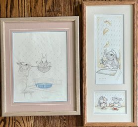 (2) Sue Rupp Signed Limited Edition Prints -hare Coloring 544/ 650, Flipped Up 33/1000, And Sticky Hare 331000