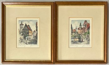 Pair Of Miniature Signed Rothenburg Etchings In Frames