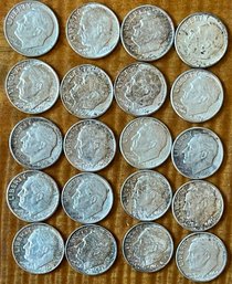 20 Silver Roosevelt Dime Coins - 90 Percent Silver 1957 - 1964