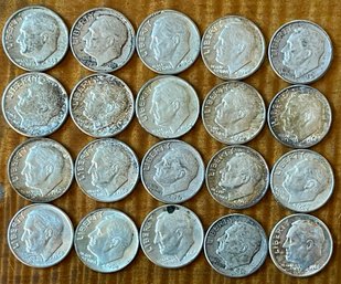 20 Silver Roosevelt Dimes - 90 Percent Silver - 1960 - 1964