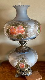 Antique Hand Painted Signed Hurricane Lamp (as Is)