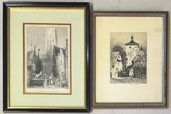 (2) Vintage Small Framed Print - A View In Rotterdam And Signed R. Veit Starnberg Turner Gallery