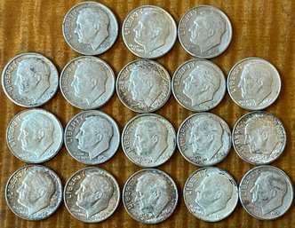 18 Silver Roosevelt Dime Coins - 90 Percent Silver - 1952 - `964
