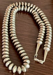 Stunning Navajo Handmade Stamped Sterling Silver Pearl Bead 24 Inch Necklace - 85 Grams