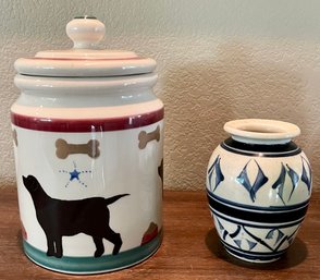 Hartstone 1983 Good Dog Treat Jar And A Blue Studio Pottery Vase