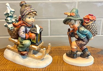 (2) Vintage Goebel West Germany M.J. Hummel Figurines - 1971 Ride Into Christmas, 1971 Flower Vender