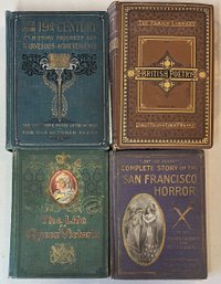 (4) Antique Hard Back Books - British Poetry 1878, Queen Victoria 1901, San Francisco Horror